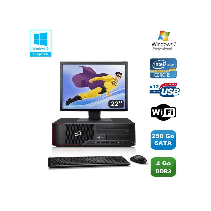 Fujitsu Esprimo E700 E90+ SFF Desktop PC - Intel Core i5, 4GB RAM, 250GB HDD, DVD Burner, WiFi, Windows 7 Pro