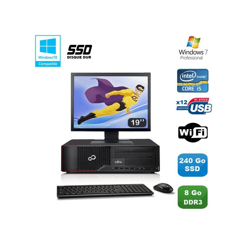 Fujitsu Esprimo E700 E90+ SFF Desktop PC - i5 3.1GHz, 8GB RAM, 240GB SSD, DVD Burner, WiFi, Windows 7 Pro