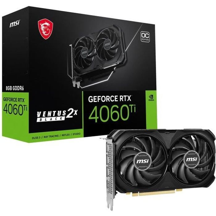 MSI GeForce RTX 4060 Ti VENTUS 2X BLACK 8G OC - Graphics Card - RTX 4060 Ti 8G GDDR6 - PCIe 4.0 x8 - 3x DisplayPort, HDMI - Black