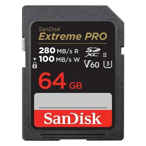 SanDisk Extreme Pro - Flash Memory Card - 64GB - Video Class V60 / UHS-II U3 / Class10 - SDXC UHS-II