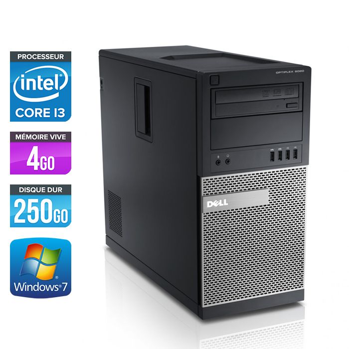 Dell Optiplex 790 Tower - Intel Core i3-2120 / 3.30 GHz - 4GB RAM - 250GB HDD - DVDRW - Gigabit Ethernet - Windows 7 Pro