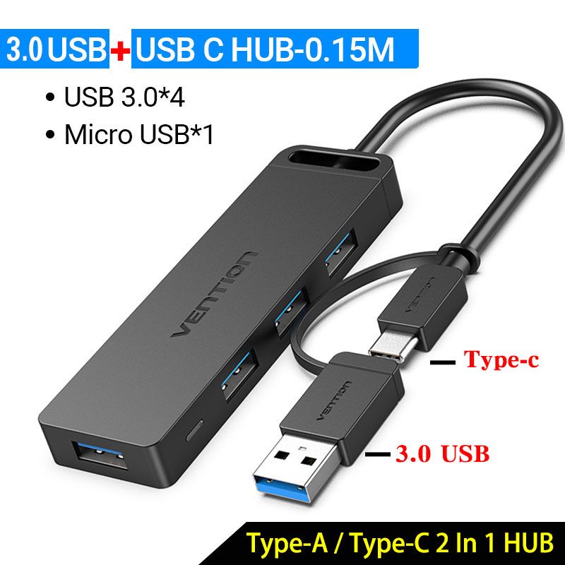 Hub USB de 4 puertos GUPBOO con carga y adaptador OTG de alta velocidad