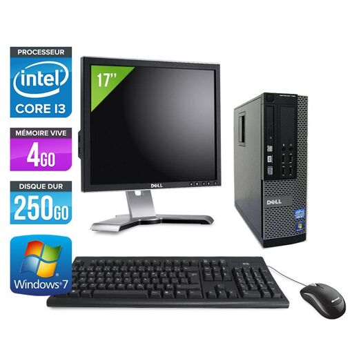 Dell Optiplex 790 SFF Desktop Computer + 17" Screen - Intel Core i3-2120 / 3.30 GHz - 4GB RAM - 250GB HDD - DVDRW - Gigabit Ethernet - Windows 7 Professional