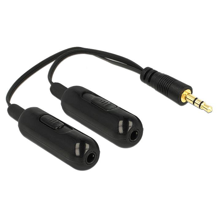 Delock Audio Splitter - 3.5mm Stereo Mini Jack Female to 2 x 3.5mm Male - 7in - Black