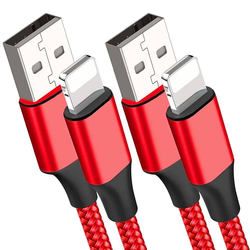 E.F.Connection 3A Fast Charging USB Cables, 1M Red - (2-Pack for iPhone 14/13/12/11)