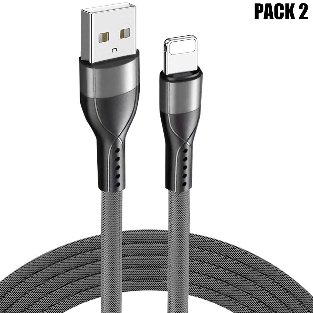 2x USB-C to Lightning 3A Fast Charge Cable for iPhone 14, 13 & 12 Series - Nylon Slim 1M Grey - E.F.Connection