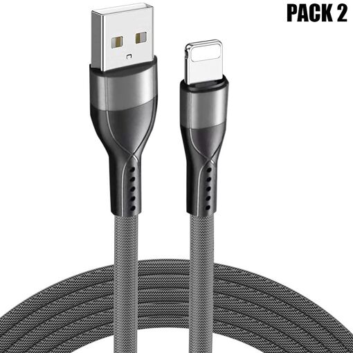 2 Câbles de charge rapide USB-C vers Lightning 3A pour iPhone 14, 13 et 12 - 1m Gris Nylon - E.F.Connection