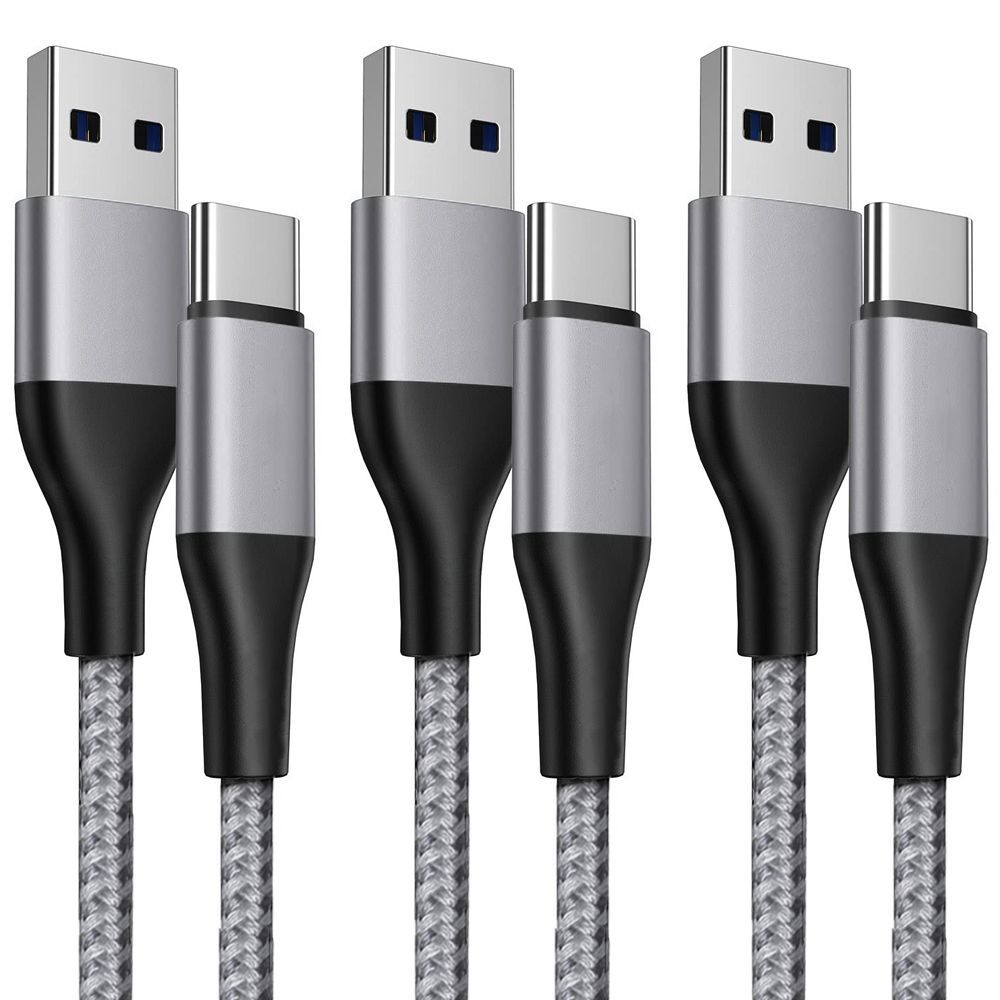 Conjunto de 3 cables USB-C E.F.Connection - 1 metro, gris de nylon trenzado