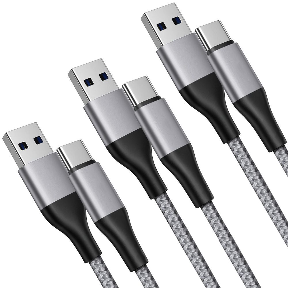 E.F.Connection 3-Pack Fast USB-C Cable for Samsung Galaxy S23 Series - 1M Gray Braided Nylon
