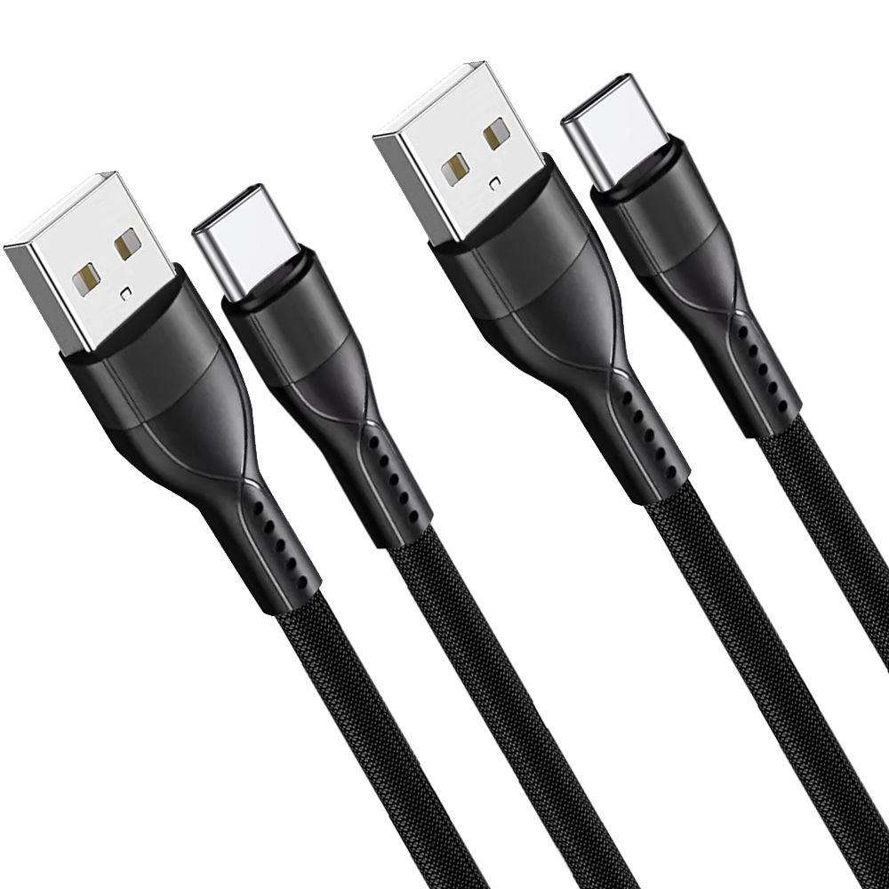 E.F.Connection 2-Pack Fast USB-C Cable 3A for Samsung Galaxy S Series - Black Nylon Braided 1 Meter