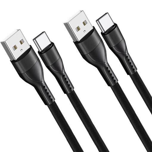 E.F.Connection 2-Pack Fast USB-C Cable 3A for Samsung Galaxy S Series - Black Nylon Braided 1 Meter