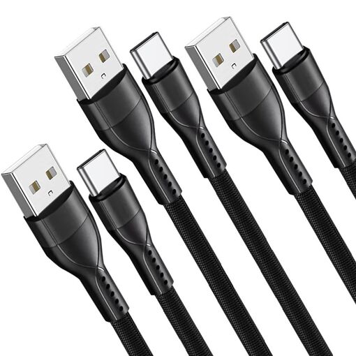 E.F.Connection 3x Quick 3A USB-C Nylon Cable 1M - Black