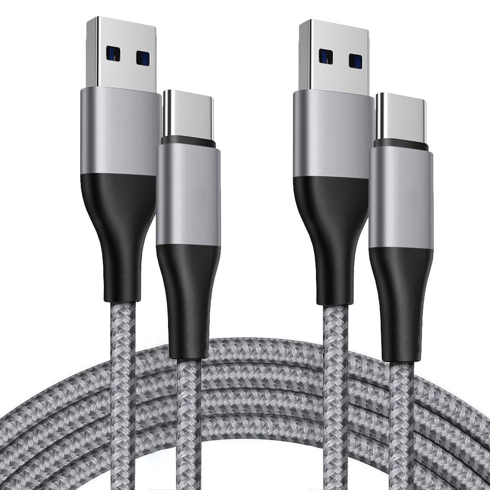 2x USB-C to USB-A Nylon Quick Charge Cables for Samsung Galaxy A Series - Gray 1M