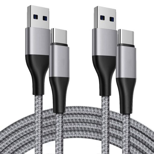 2x USB-C to USB-A Nylon Quick Charge Cables for Samsung Galaxy A Series - Gray 1M