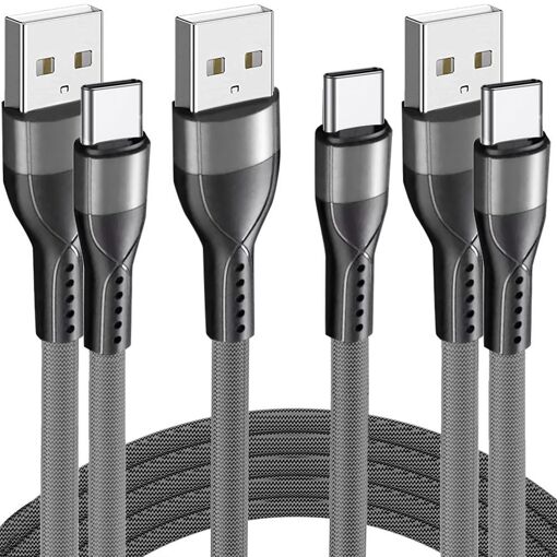 3x USB-C 3A Nylon Fast Charge Cable for Samsung Galaxy A Series - 1M Gray - E.F.Connection