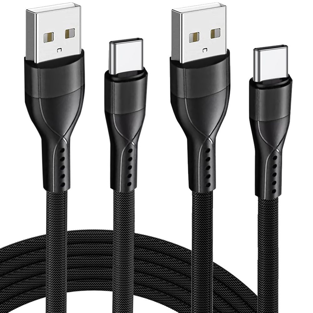 E.F.Connection 2-Pack USB-C Cable 3A for Samsung Galaxy A Series - Black Nylon Braided 1 Meter