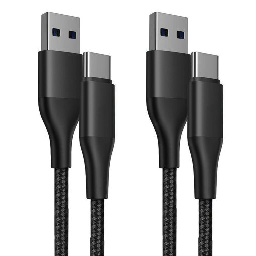 2x USB-C to USB-A 3A Nylon Fast Cable for Samsung Galaxy A Series (A53, A54, A34, etc.) - Black 1 Meter - E.F.Connection
