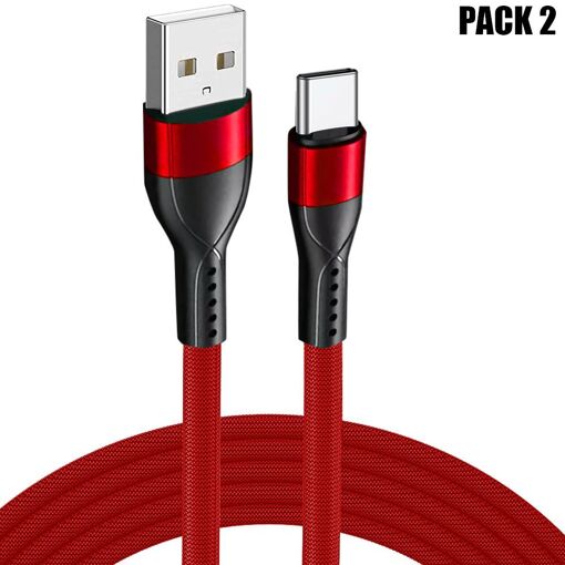 E.F.Connection 2-Pack USB-C to USB-A Cable, 1m, Red - Quick Charge 3A for Samsung Galaxy A Series