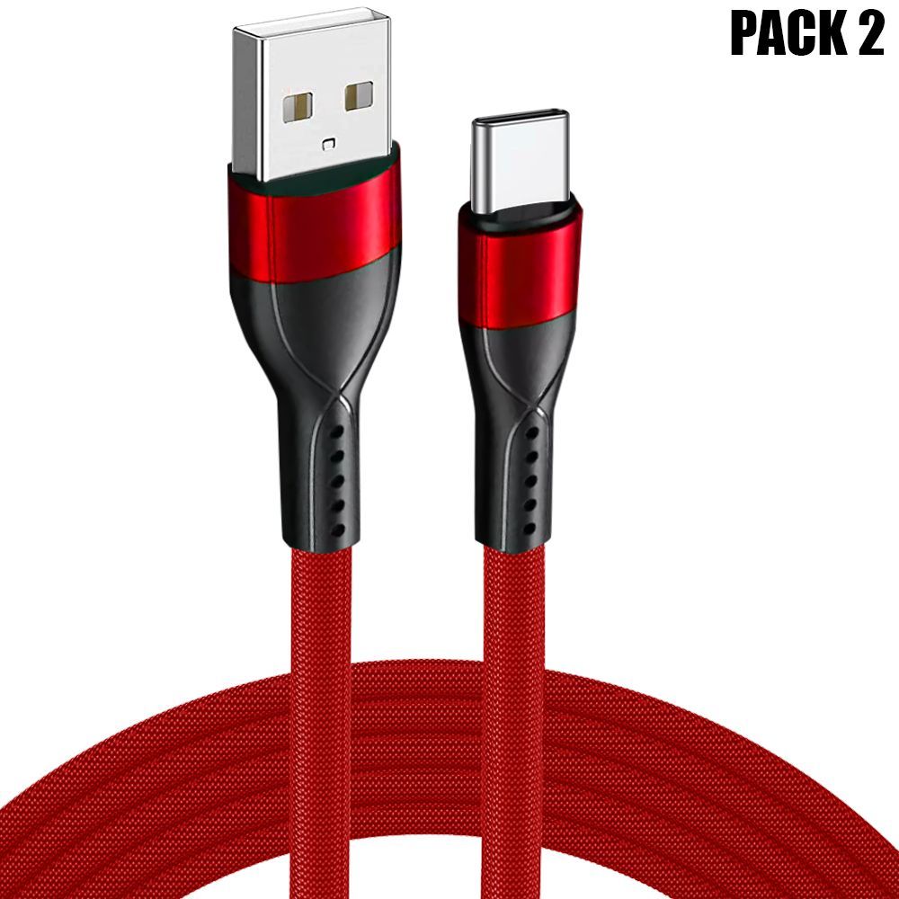 E.F.Connection 2-Pack USB-C to USB-A Cable, 1m, Red - Quick Charge 3A for Samsung Galaxy A Series