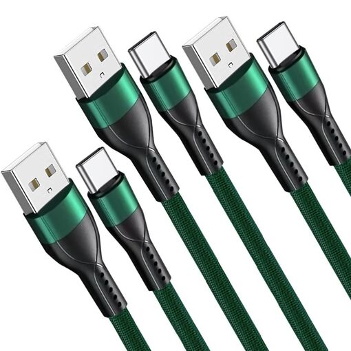 E.F.Connection USB-C 3A Quick Charge Cables, 1M, Green - (Set of 3 for Samsung Galaxy M Series)