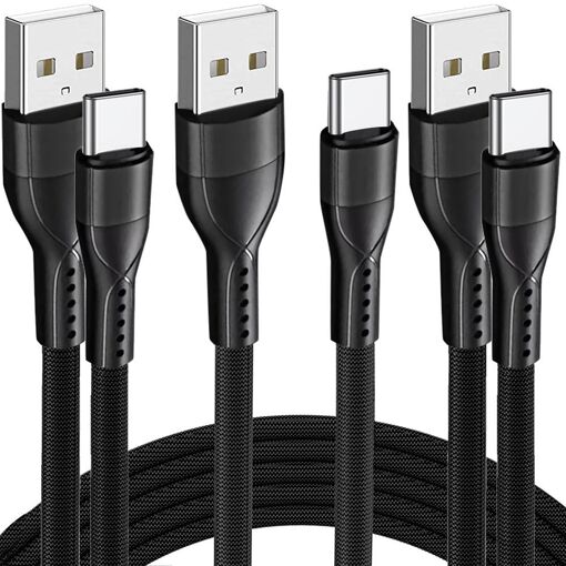 E.F.Connection 3x Nylon Braided USB-C to Lightning Cable 3A for Xiaomi 13 Pro, 12T Pro, Mi 11 - Black