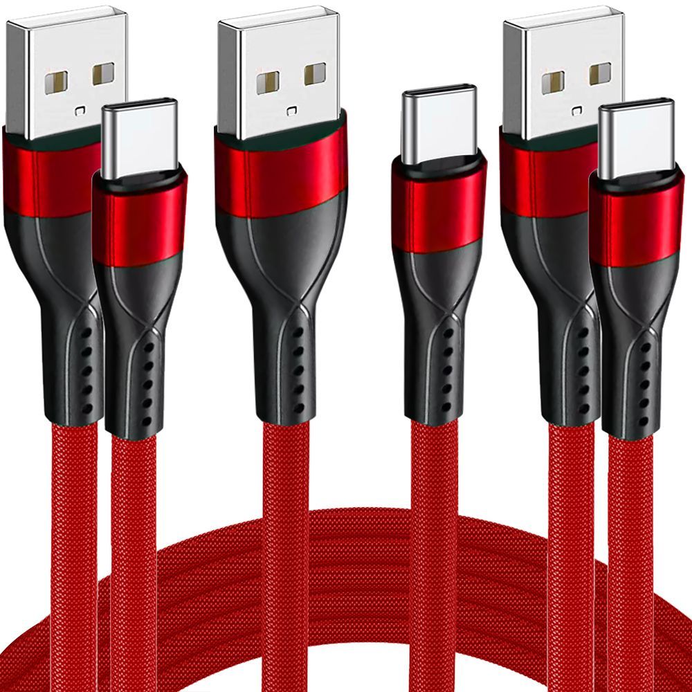 Cable USB-C de nylon E.F.Connection - Rojo (paquete de 3) para Xiaomi 12/12T Pro, 13 Ultra, 11i, Mi 11 Pro