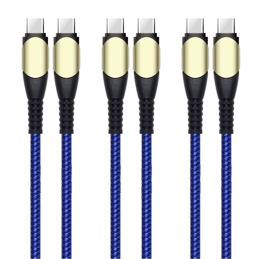 E.F.Connection 3-Pack USB-C to USB-C Cable, 60W Fast Charger, 1m, Blue