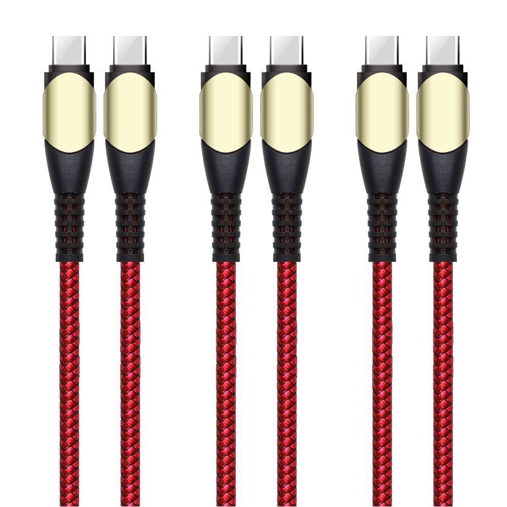 3x USB-C to USB-C 60W Cable for Samsung, Xiaomi, Redmi, OPPO - Nylon Braided Red 1M - E.F.Connection