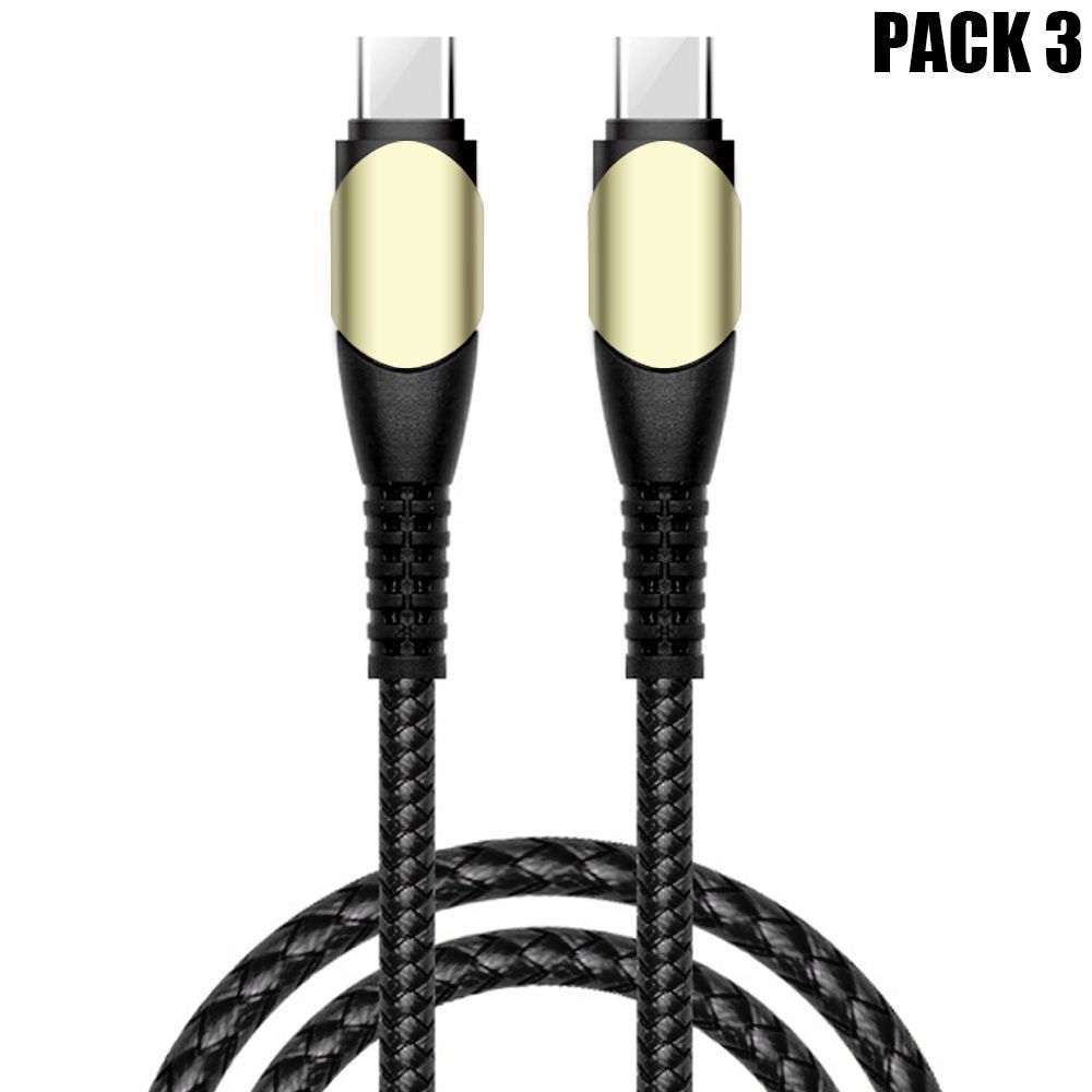 E.F.Connection 3x USB-C to USB-C 60W Fast Cable - Black Nylon Braided 1M for Samsung Galaxy A Series