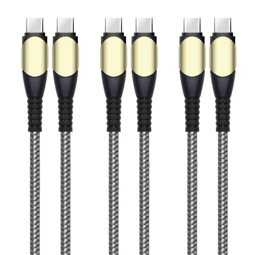 Lot de 3 câbles de charge USB-C vers USB-C 60W rapides en nylon robuste gris pour Samsung Galaxy A32, A34, A52s et autres modèles de la série A