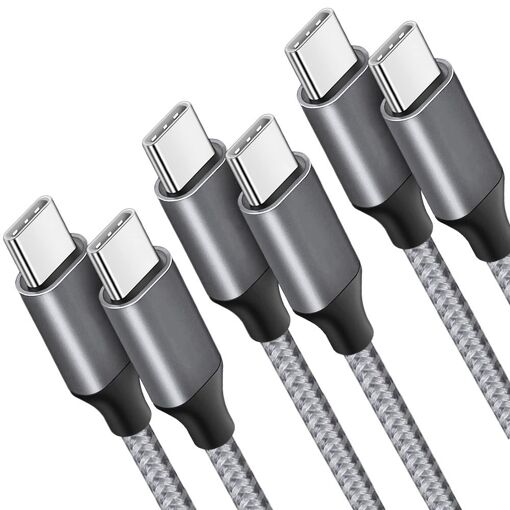 E.F.Connection USB-C to USB-C Quick Charge 3A Cables (Set of 3) - 1m Grey - Nylon Braided