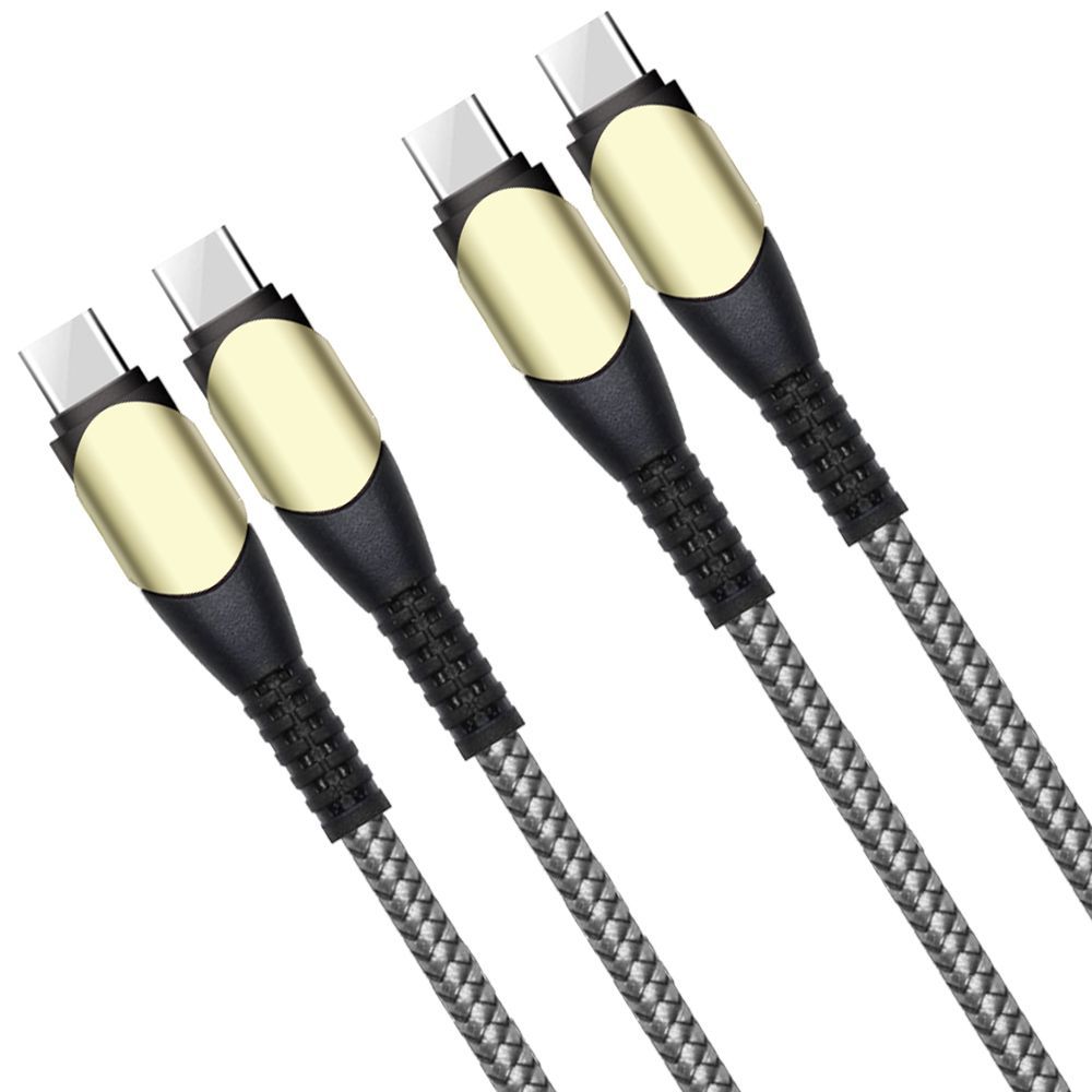 Cable USB-C a USB-C de carga rápida 60W (paquete de 2) - Nylon reforzado gris 1M para Samsung Galaxy M13, M23 5G, M32, M33 5G, M52 5G