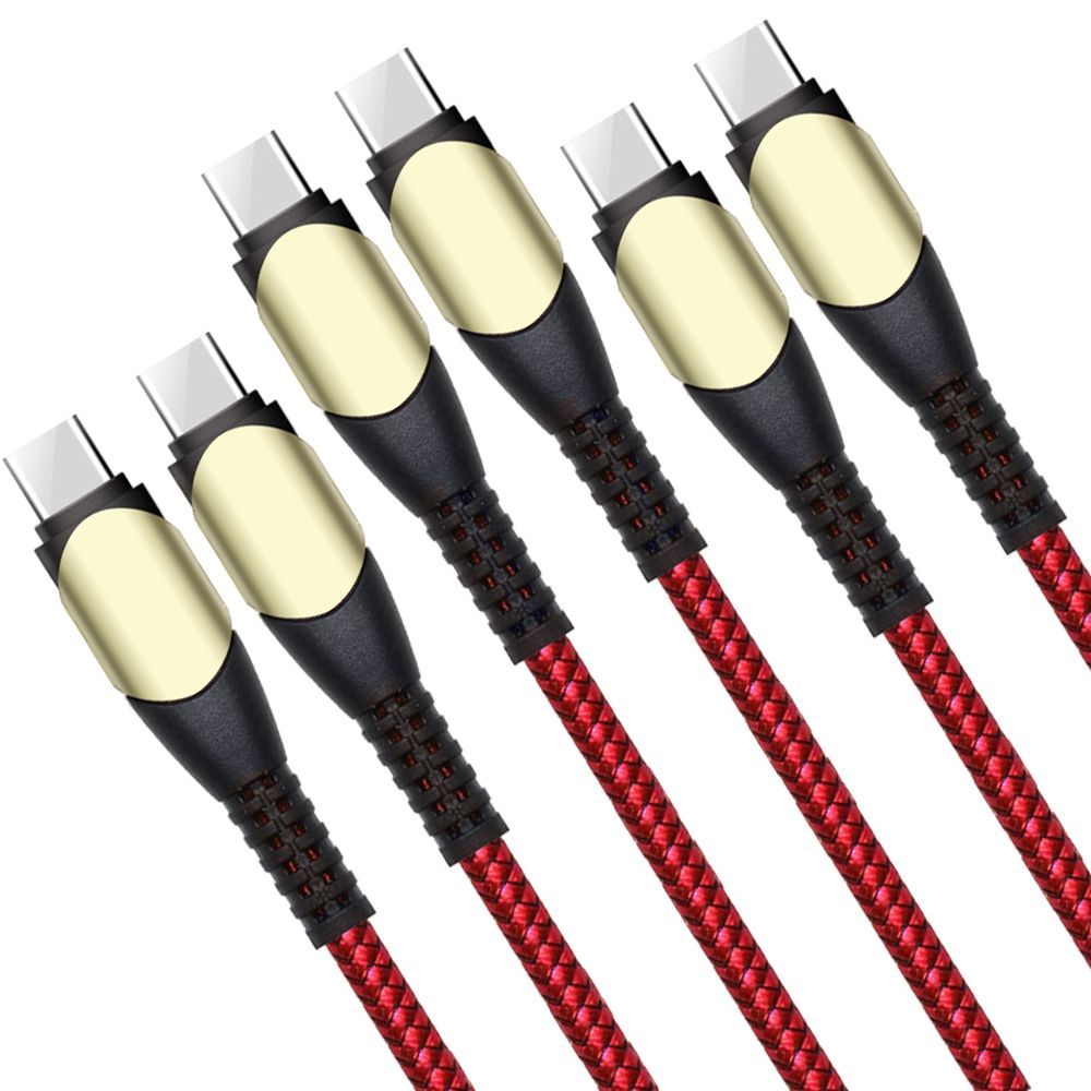 3x USB-C to USB-C 60W Cable for Samsung Galaxy M Series - Red Nylon Braided 1M - E.F.Connection