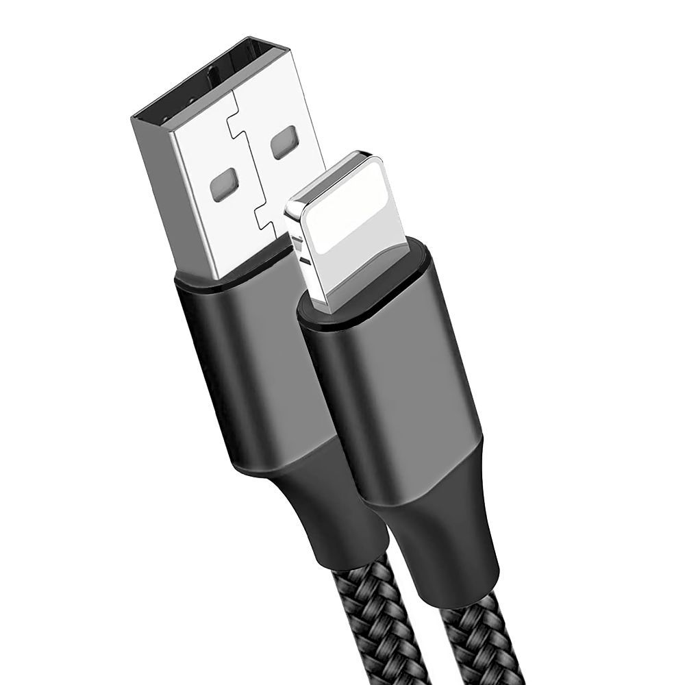 E.F.Connection Nylon USB Cable 3A for iPhone 14 Series and Older - Black, 1 Meter