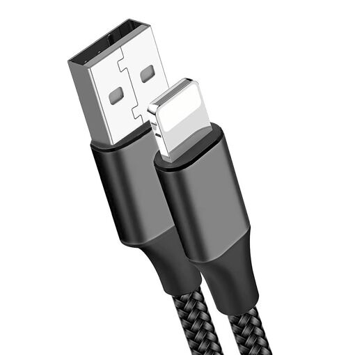 Câble USB en nylon tressé E.F.Connection 3A pour iPhone 14 et versions antérieures - Noir, 1 mètre