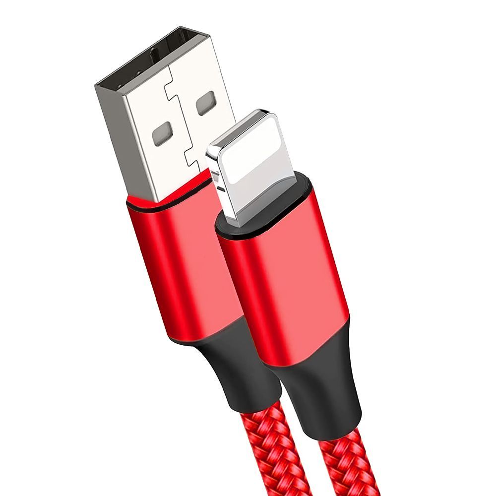 E.F.Connection USB 3A Fast Charge Cable for iPhone 14 Series, iPhone 12 and Older - Reinforced Nylon Braided 1M Red