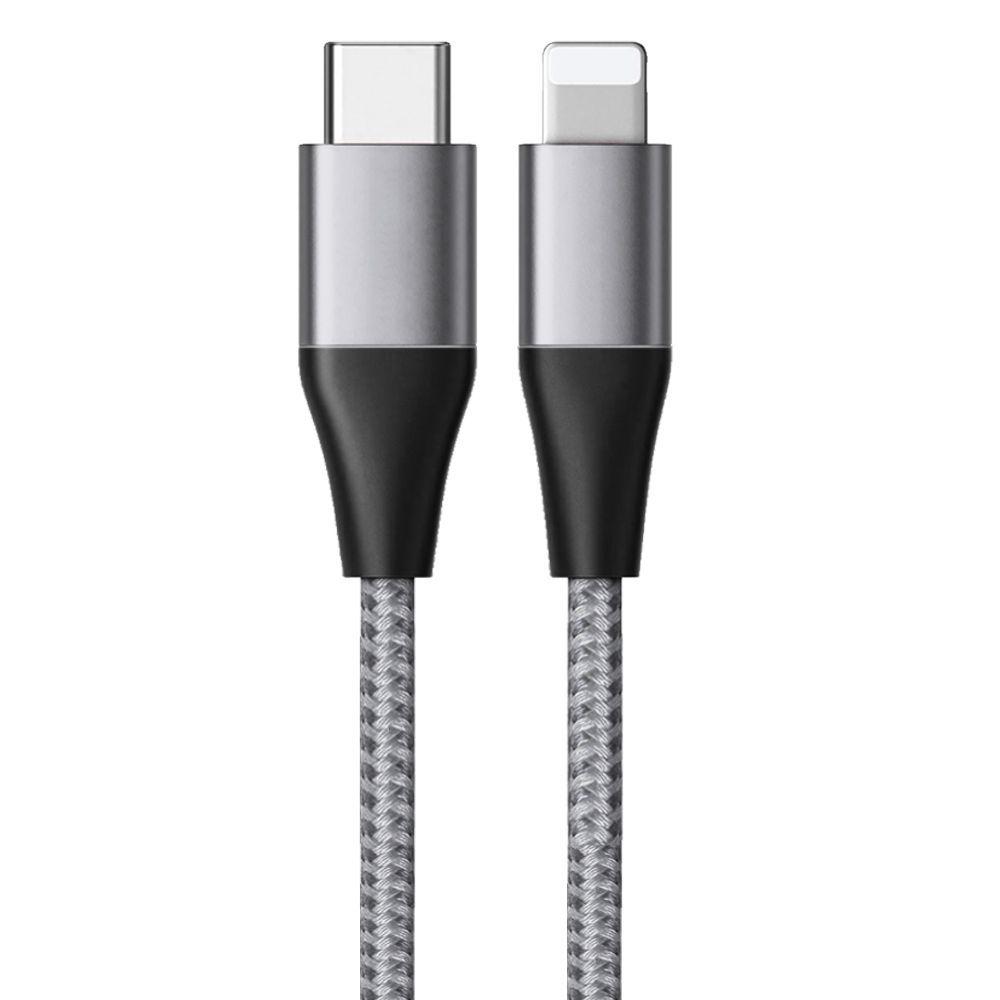 E.F.Connection USB-C to Lightning Rapid Charge 3A Cable for iPhone 14/13/12/11/XR/X - Reinforced Nylon Grey 1M