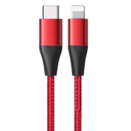 Câble USB-C vers Lightning de E.F.Connection pour iPhone 14 Pro Max, 14 Plus, 13 Pro Max, 13 mini, 12 et 11 - Nylon renforcé rouge 1 mètre