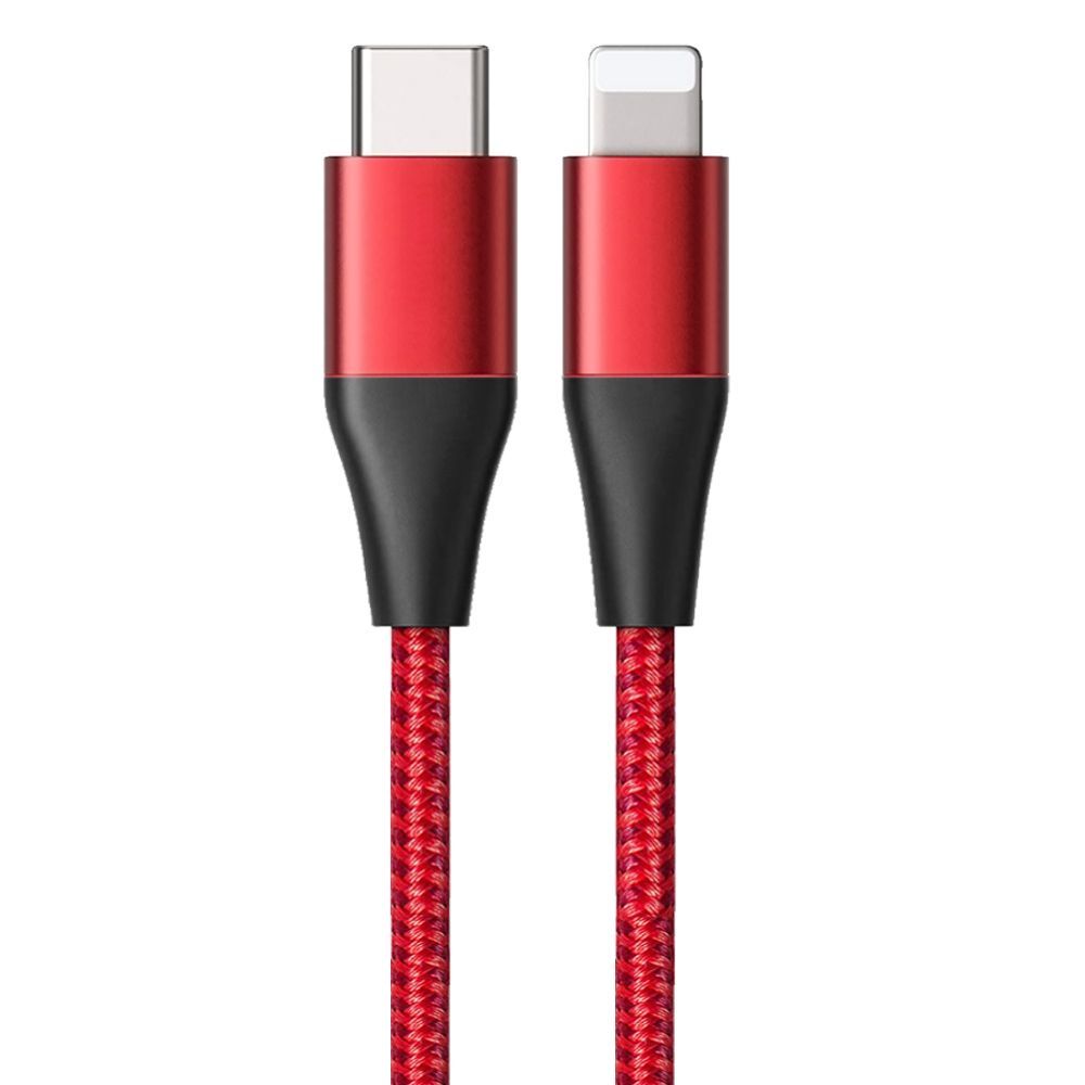 E.F.Connection USB-C to Lightning Cable for iPhone 14 Pro Max, 14 Plus, 13 Pro Max, 13 mini, 12 & 11 - Reinforced Nylon 1 Meter Red