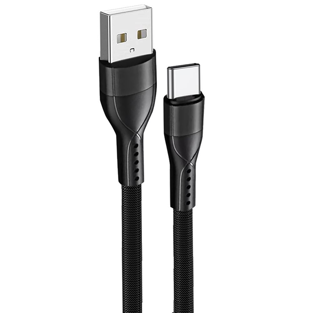USB-C to USB-A Cable 1M Quick Charge 3A for Samsung Galaxy - Nylon Braided Black - E.F.Connection
