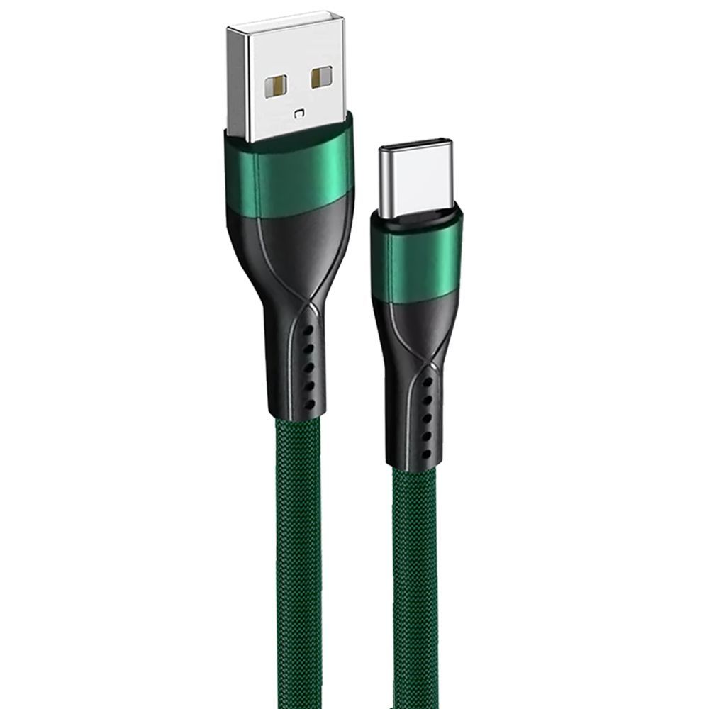 EF Connection Nylon Braided USB-C to USB-A 3A Cable - Green (1M) for Redmi Note 11 Pro, 12 4G/5G, 12 Pro+