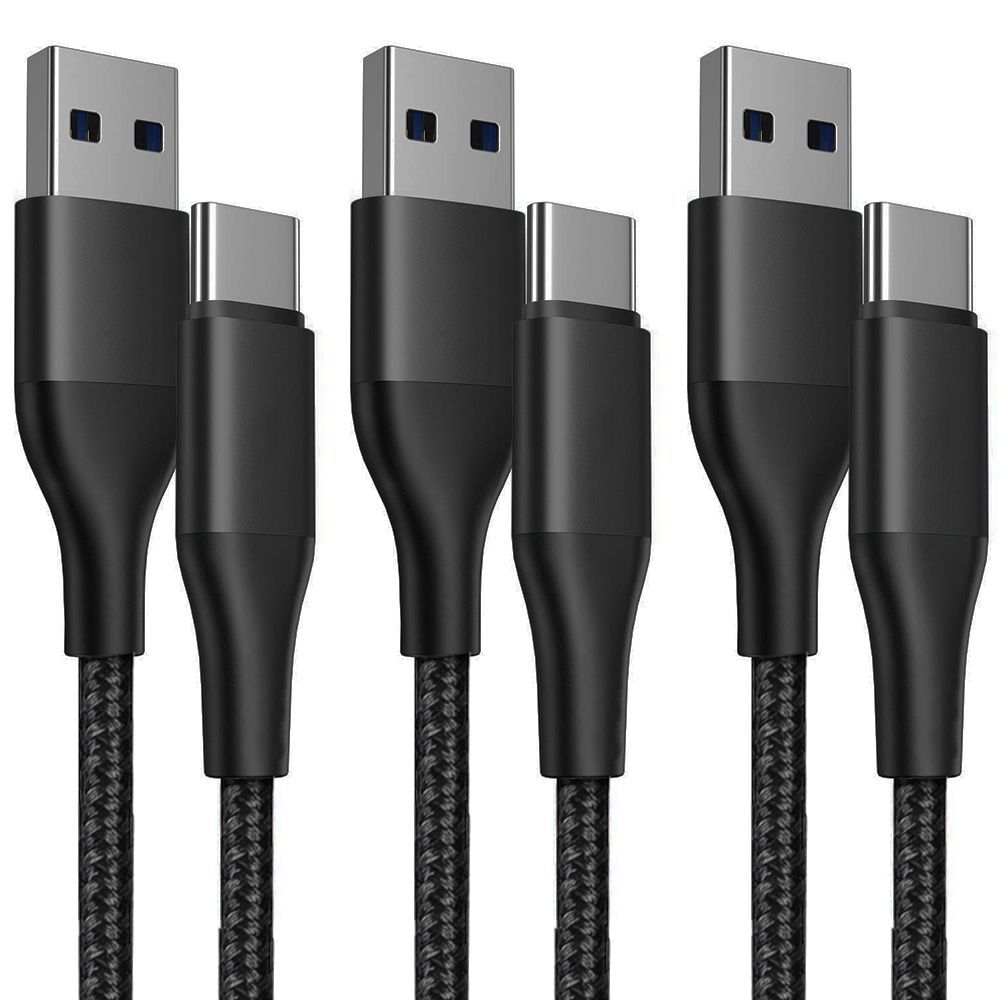 Kit de 3 cables USB-C rápidos de 3A de E.F.Connection para Xiaomi Redmi 9, 9A, 9C, 9T, 10A, 10C, 11A - 1 metro Negro Nylon Trenzado