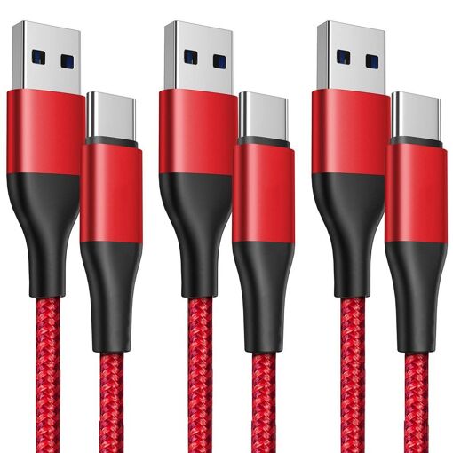 EF Connection 3-Pack USB-C to USB-A Cable for Xiaomi Redmi Series - 1 Meter Red