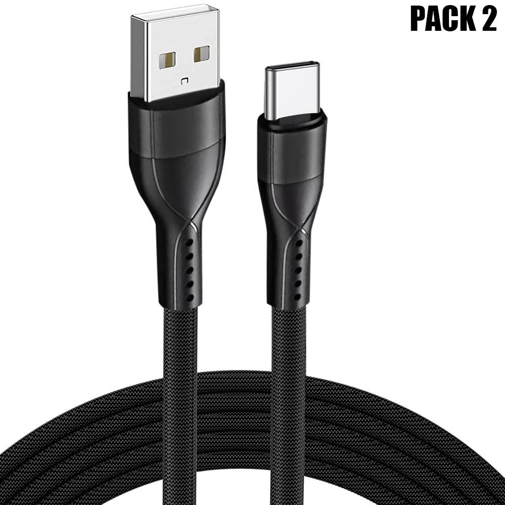 Lot de 2 câbles USB-C rapides 3A E.F.Connection pour la série Xiaomi Redmi - Noir, nylon tressé 1 mètre