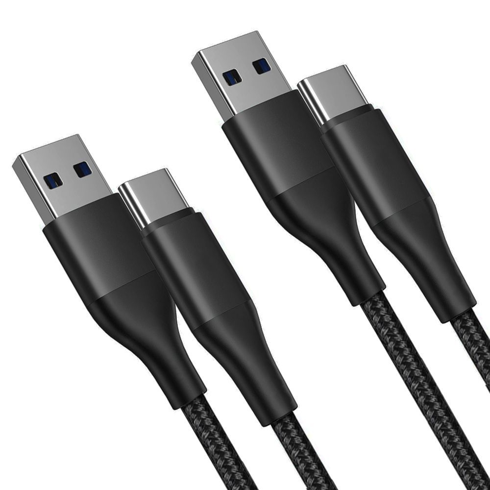 E.F.Connection USB-C Cable Set, 2 x 3A, 1 Meter, Nylon Braided - Black for Redmi Note 12 Series and Compatible Devices