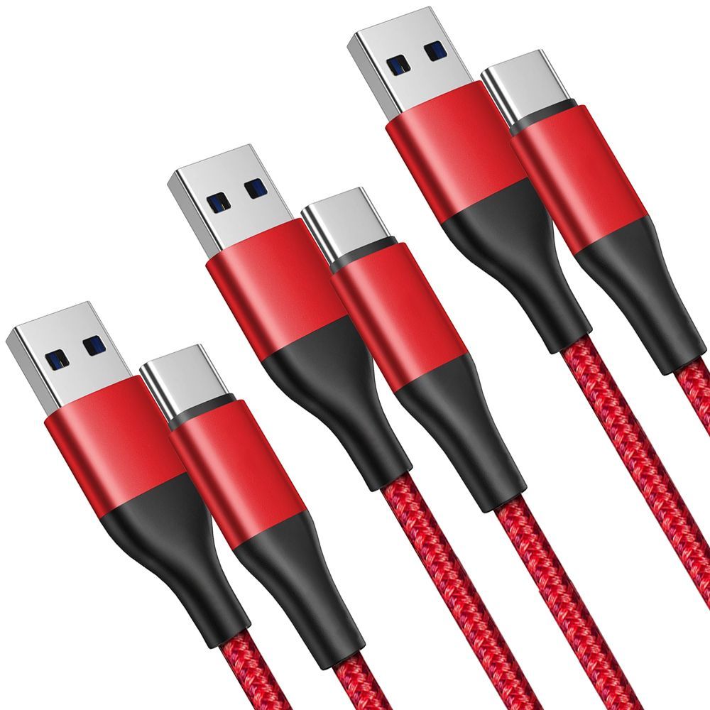 Ensemble de 3 câbles USB-C en nylon E.F.Connection - 1 mètre rouge