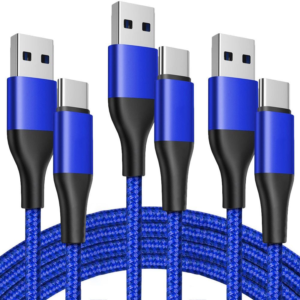 3x USB-C to Lightning 3A Fast Charge Cables for OPPO A Series - Reinforced Braided Nylon 1M Blue - E.F.Connection