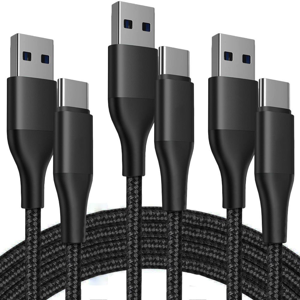 Paquete de 3 cables USB-C trenzados de nylon E.F.Connection rápidos 3A - Negro 1 metro para dispositivos OPPO