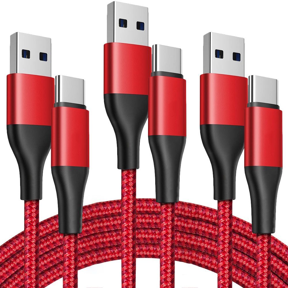 OPPO USB-C Cable - 3 Pack, Fast Charge 3A, Nylon Braided Reinforced, 1M Red