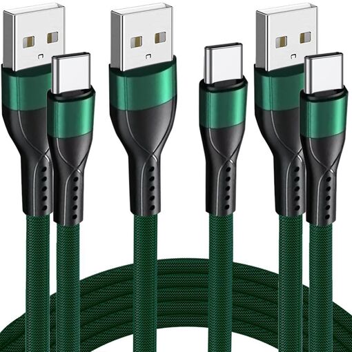 Lot de 3 câbles USB-C vers USB-A 1 mètre, charge rapide 3A - Nylon tressé vert pour OPPO Find X3/X5 et Reno 8
